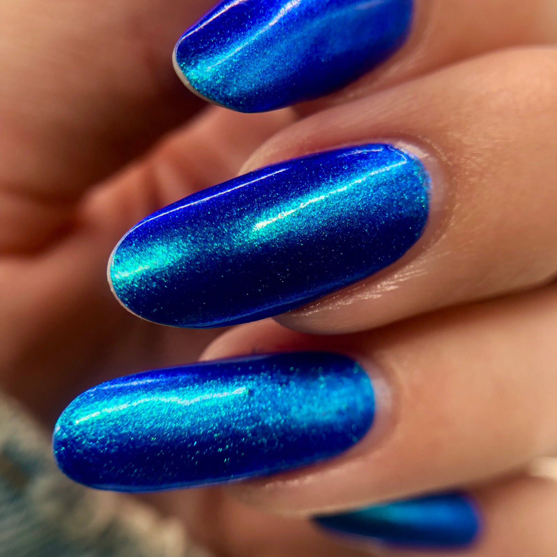 Can Everyone See My Screen blue shimmer nail polish by Funny Business Lacquers